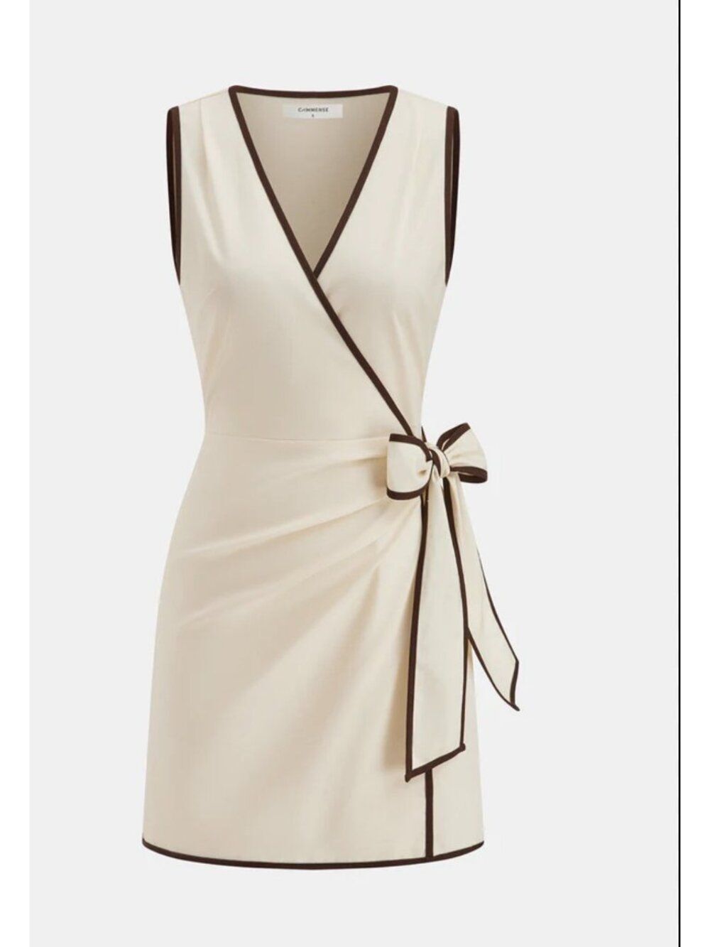 Commense Women's Linen-Blend Contrast Trim Wrap Dress size XL